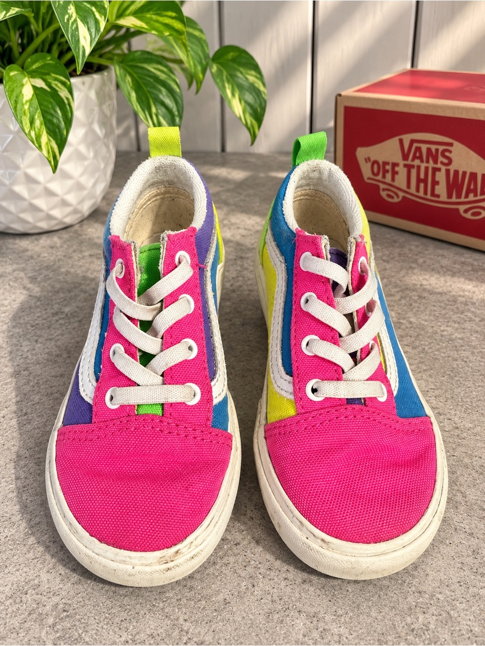 Vans Kids Colorblock Canvas Low-Top Sneakers - Pink/Blue/Yellow/Green